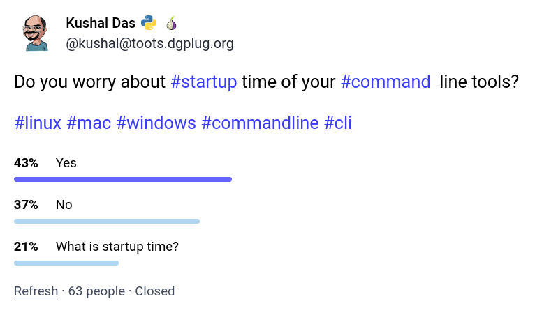 40% people cares about startup time in cli