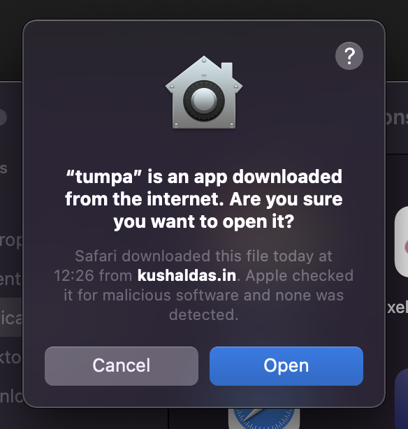 Tumpa opening on Mac